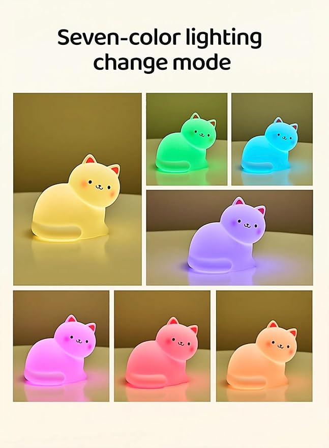 Night Light for Kids, 7 Colors Cat Lamp, Cute Lamp Gifts, Rechargeable Dimmable - Image 3
