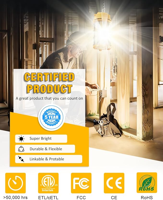 LED Temporary Work Light 150W 5000K 19, 500lm Outdoor Construction Lights Job - Image 7
