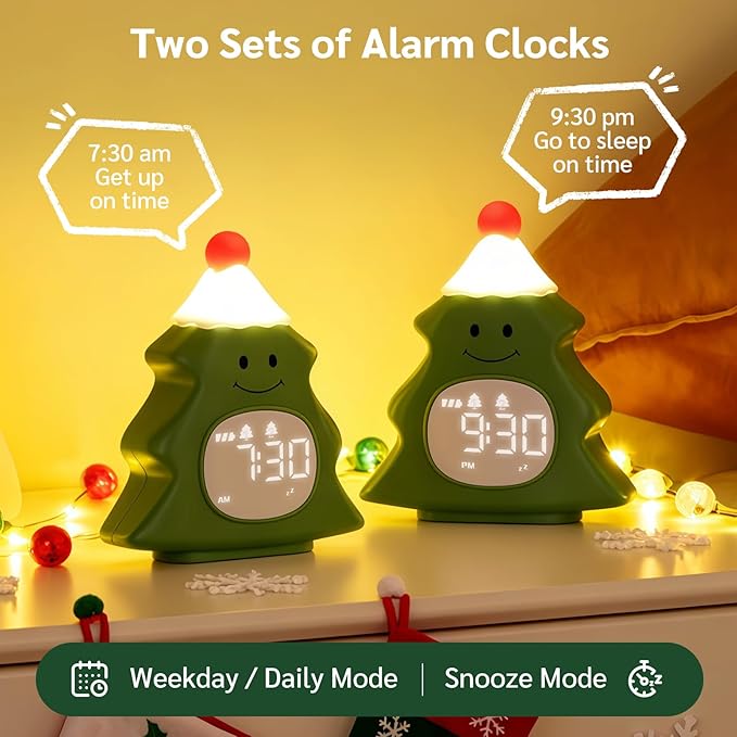 Yiliaw Kids Alarm Clock with Night Light, Christmas Tree Wake Up Clock - Image 3