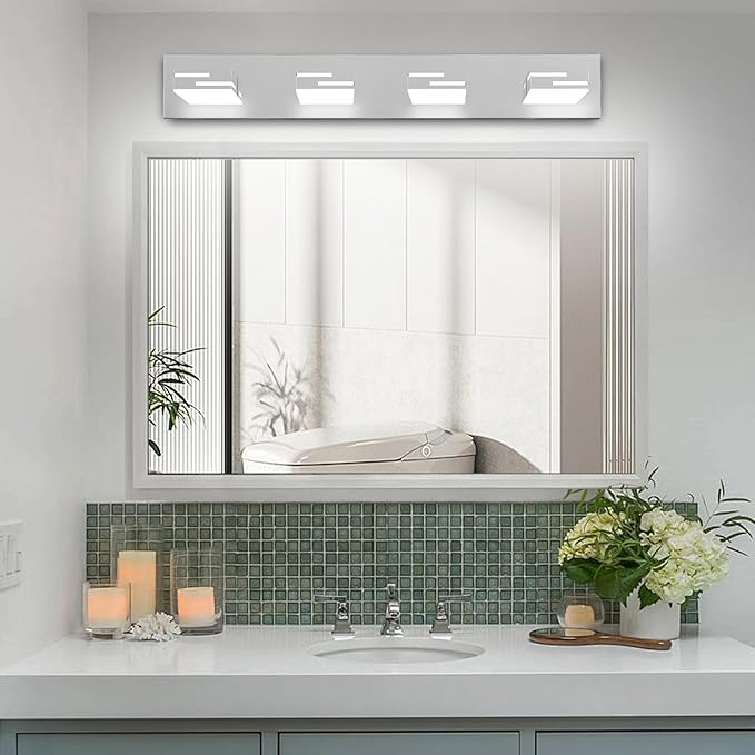 LED Modern Bathroom Vanity Light Fixtures, 4-Light 28-inch Dimmable Chrome - Image 7
