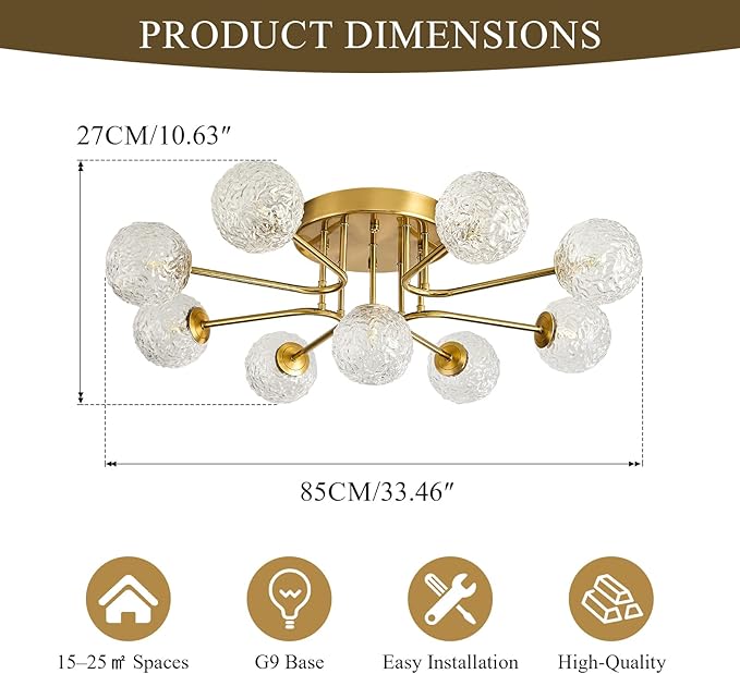 Sputnik Semi Flush Mount Ceiling Light Gold Glass Globe Chandelier Ceiling - Image 6