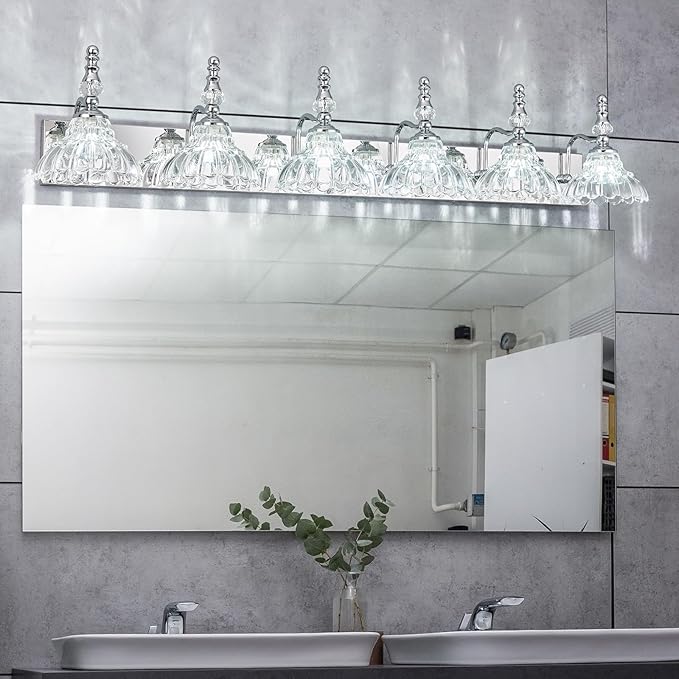 Vintage Bathroom Vanity Light, 6-Light Chrome Vanity Lighting Fixture - Image 5