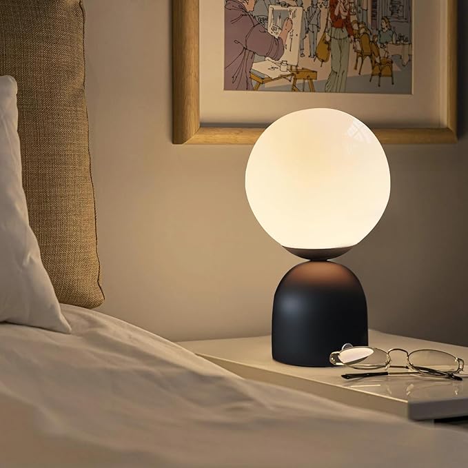 Cordless Globe Glass Table lamp Black, 5200-mAh Rechargeable Orb Lamp, 3-Level - Image 2
