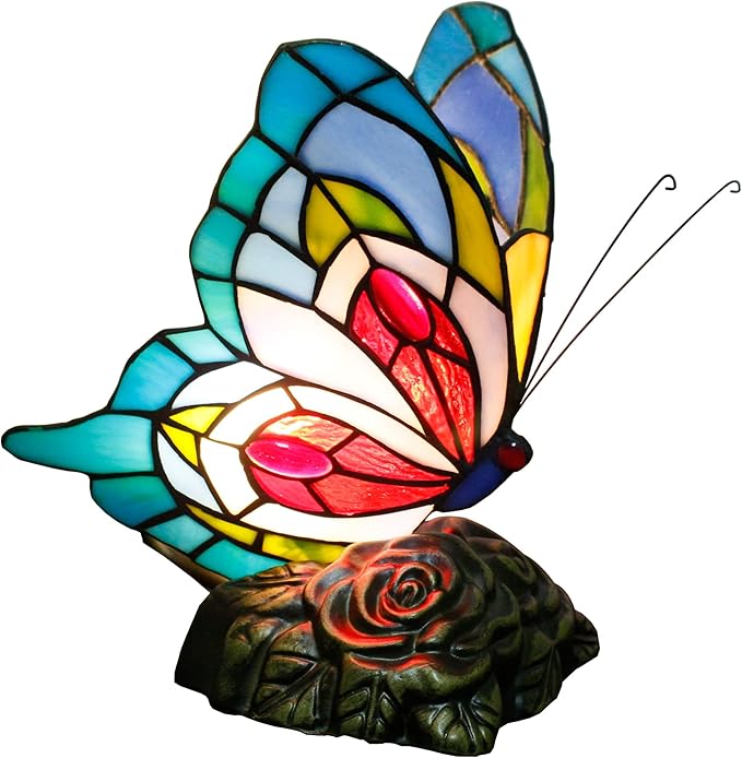 Small Tiffany Table lamp Stained Glass Butterfly Desk Lamp 7X5X9.8 Inch Accent by ZJART