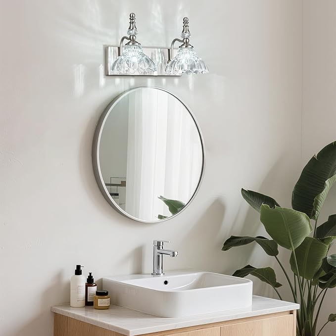 Vintage Bathroom Vanity Light, 2-Light Brushed Nickel Vanity Lighting Fixture - Image 5