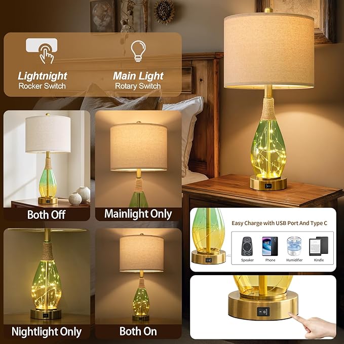 OYEARS 23" Table Lamps Set of 2, Farmhouse Lamps - Image 3