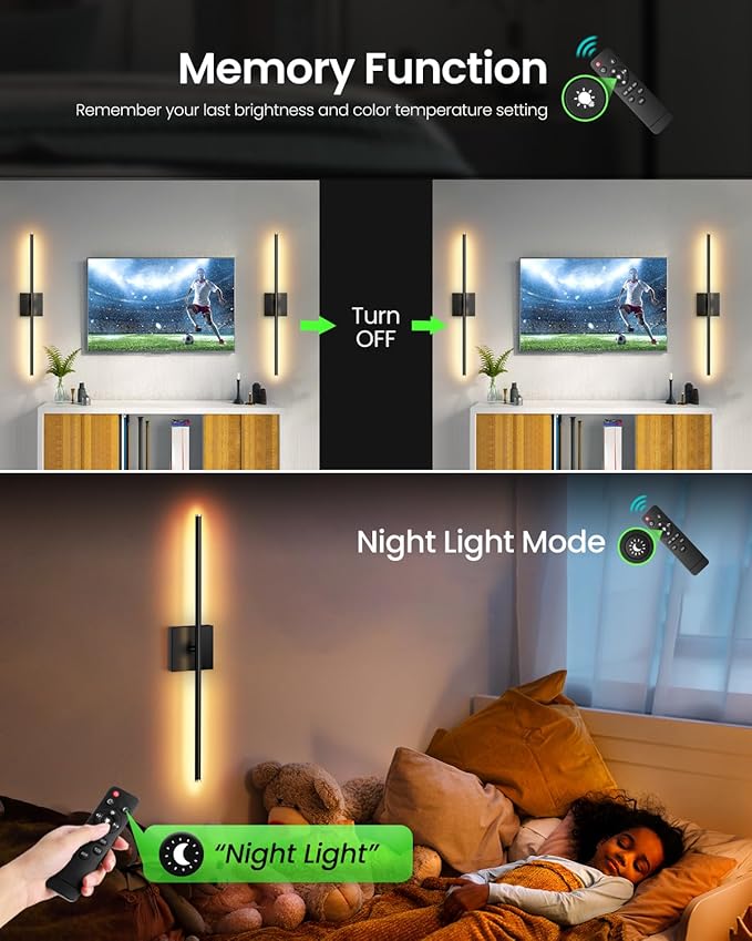CLY Battery Operated Wall Sconce Set of 2, Dimmable 2700K-6500K Battery Wall - Image 3