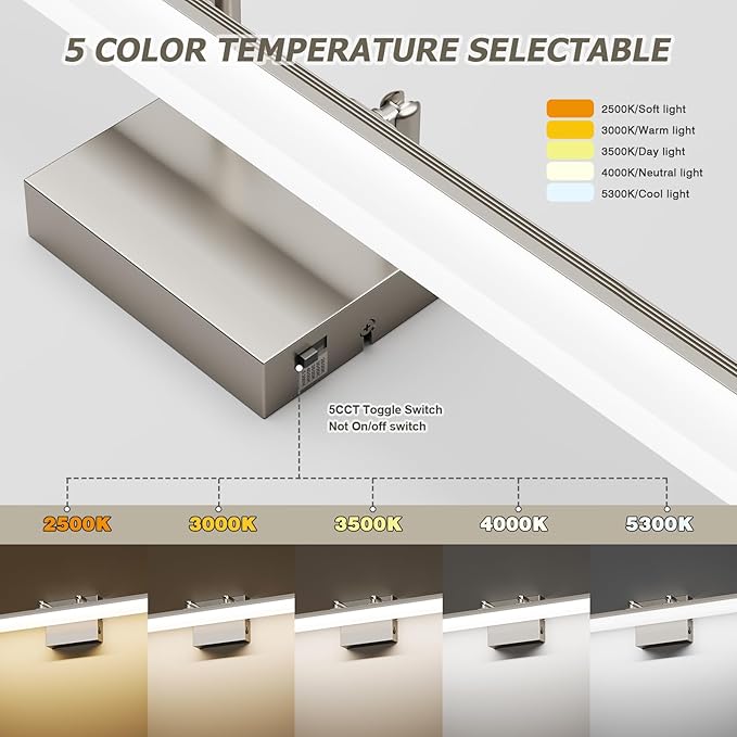 Brushed Nickel Vanity Light, 15.7” Dimmable LED Bathroom Light Bar - Image 3