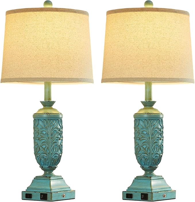 26.5" Farmhouse Table Lamp Set of 2, 3-Way Dimmable Touch Control Bedside Lamps - Image 7