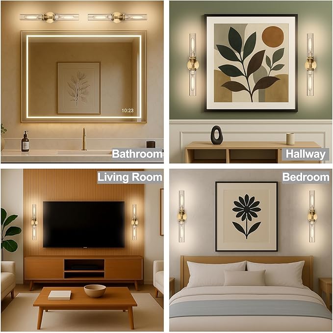 LaLuLa 2-Pack Bathroom Vanity Light Fixtures – Modern 2-Light Gold Wall Sconces - Image 3