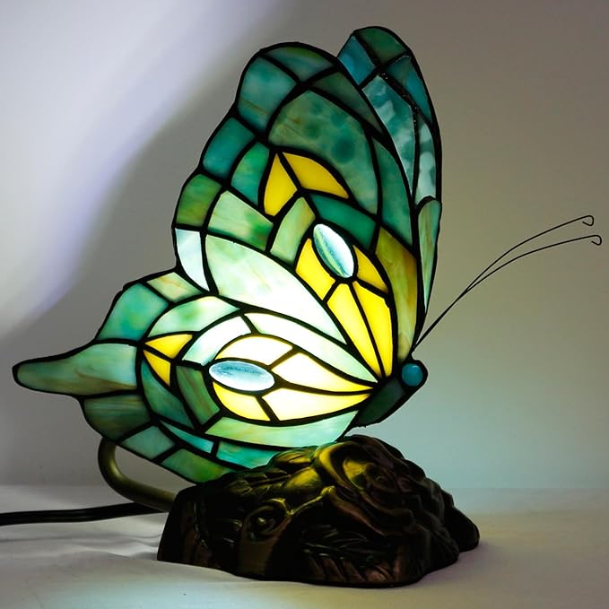 Small Tiffany Table lamp Stained Glass Butterfly Desk Lamp 7X5X9.8 Inch Accent - Image 8