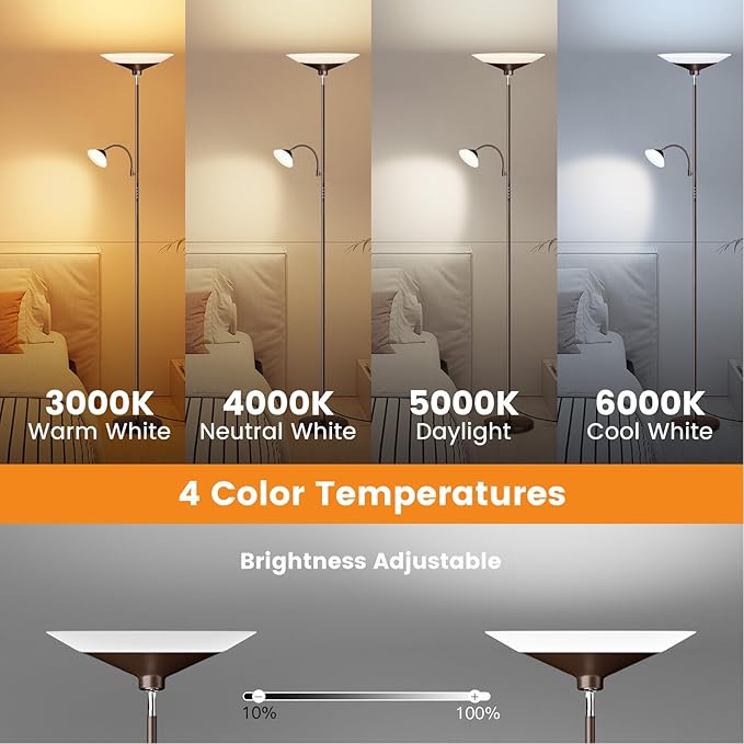 Brown Torchiere LED Floor Lamp - Image 3