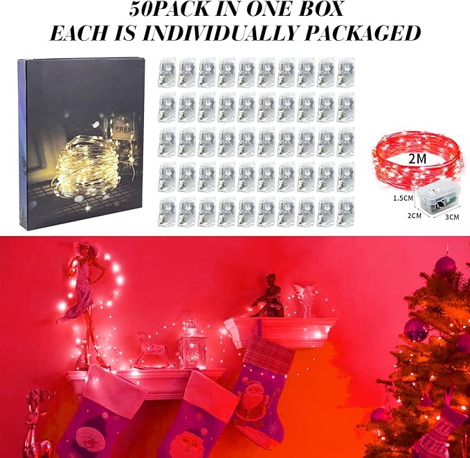 ZGWJ 50 Pack Fairy Lights Battery Operated, 7ft 20 Mini LED Fairy String Lights - Image 6