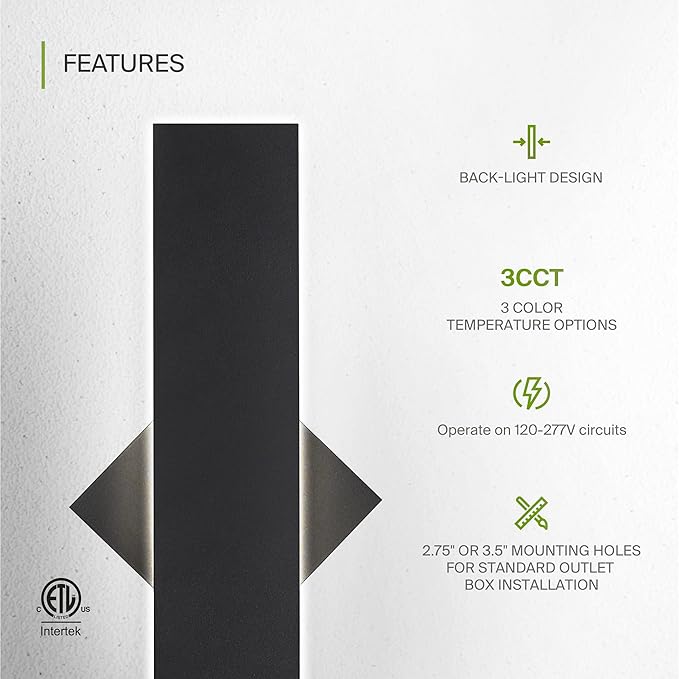 ASD LED 24" Long Wall Mount Light Fixture, Outdoor & Indoor Linear Sconce | 3CCT - Image 3
