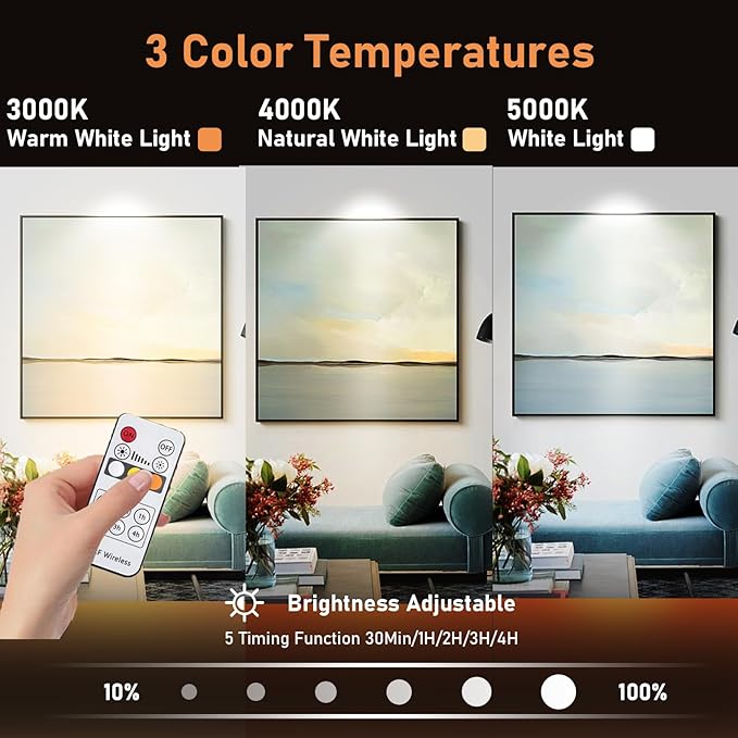 LED Wireless Spotlights with Remote Up Lights Indoor Dimmable Picture Light - Image 3