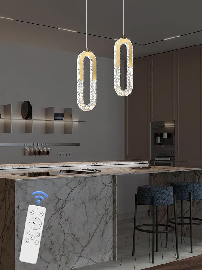 1-Ring Chandelier Gold Modern Pendant Lighting LED Dimmable Hanging Crystal - Image 6