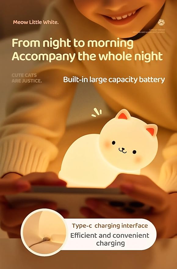 Night Light for Kids, 7 Colors Cat Lamp, Cute Lamp Gifts, Rechargeable Dimmable - Image 7