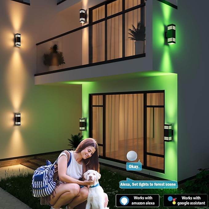 Smart Outdoor Sconce Lights 2 Pack, Up Down Wall Porch Lights RGB Color - Image 6