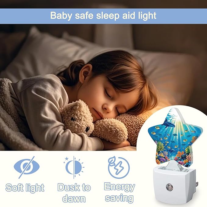 Underwater World Night Light, Sea Ocean Fish Plug-in Star Night Lights - Image 6