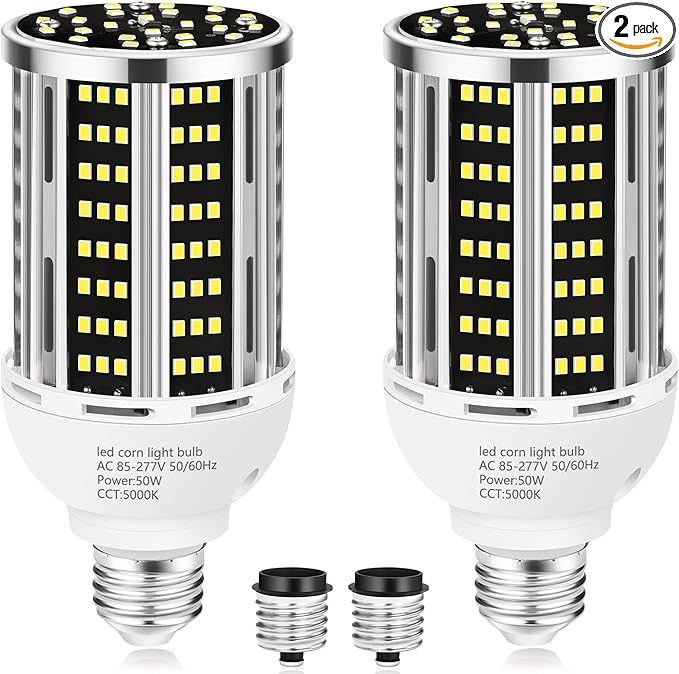 50W 2 Pack LED Corn Light Bulb, 5000K Daylight 6500LM Commercial GradeE26/E39 by YANYCN