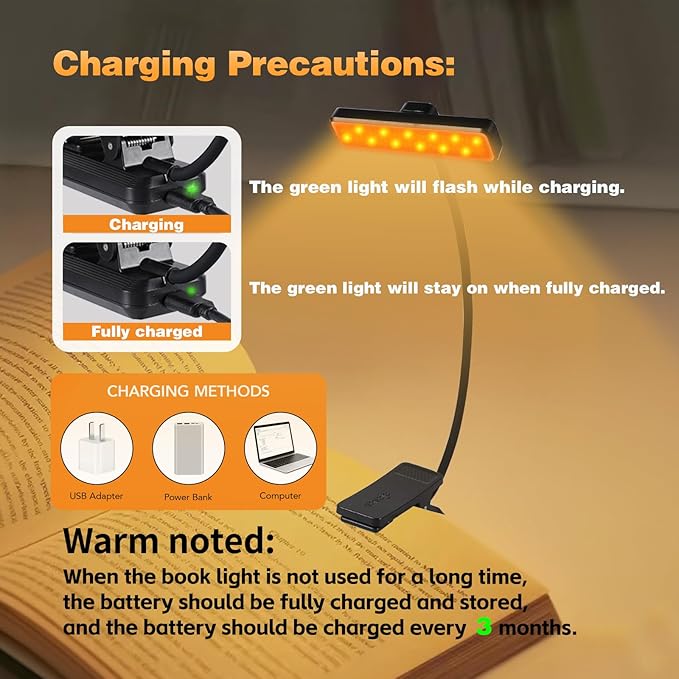 VAVOFO Rechargeable Book Light Rotatable：24 LEDs Reading Light, 3-Color & - Image 8