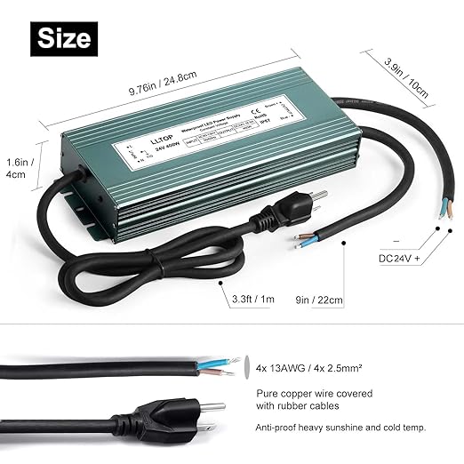 LED Driver 400 Watts 110V/120V AC to 24V DC 16.6A Power Supply Waterproof Low - Image 3