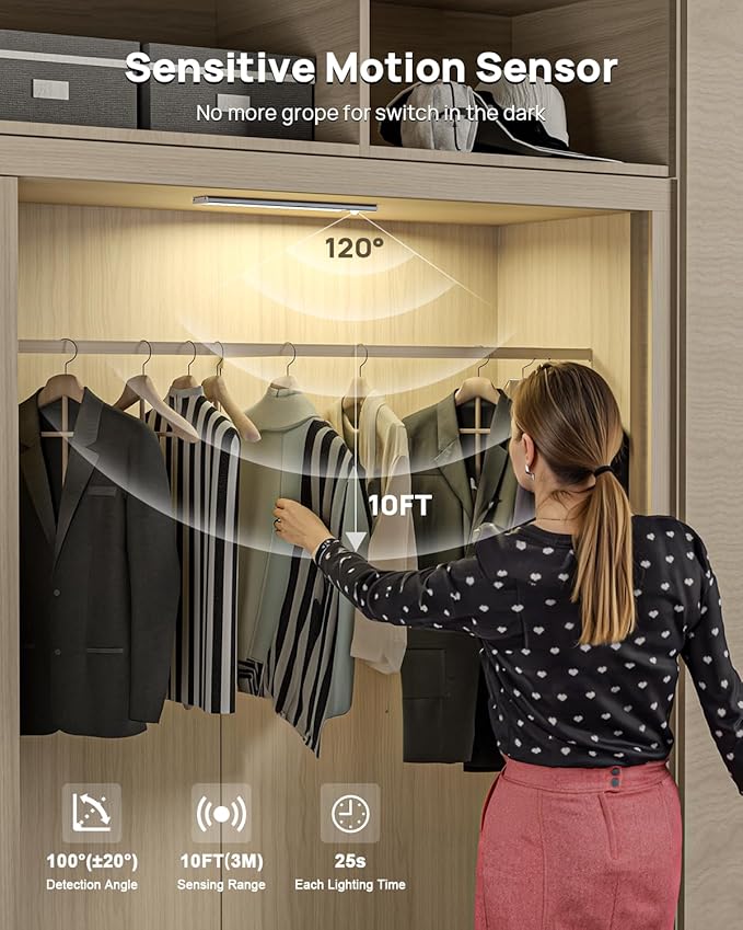 Under Cabinet Lights Wireless, 3 Color Temperature Dimmable Closet Lighting - Image 3