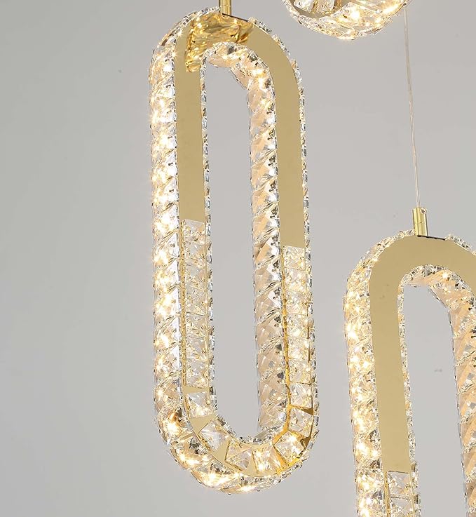 1-Ring Chandelier Gold Modern Pendant Lighting LED Dimmable Hanging Crystal - Image 3
