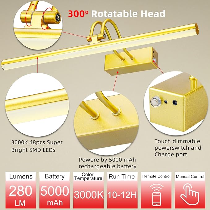Picture Light, Picture Lights for Wall Cordless, Battery Wall Lights for - Image 6