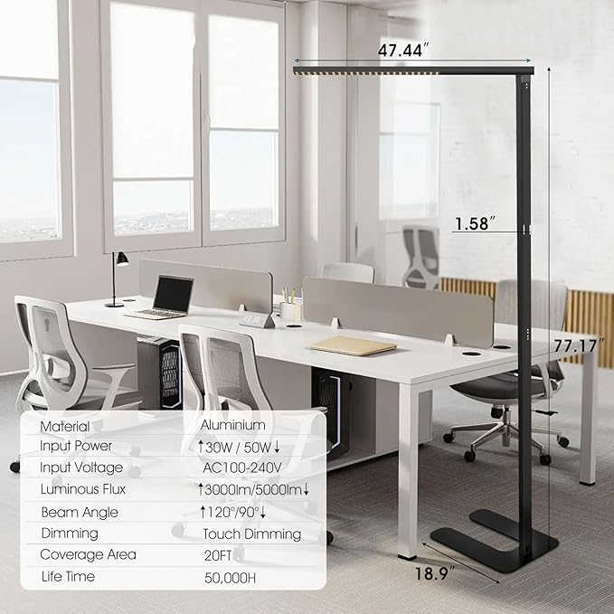 77"LED Floor Lamp, 80W Black Modern Free-Standing Lamp, 8000LM Dimmable High - Image 7