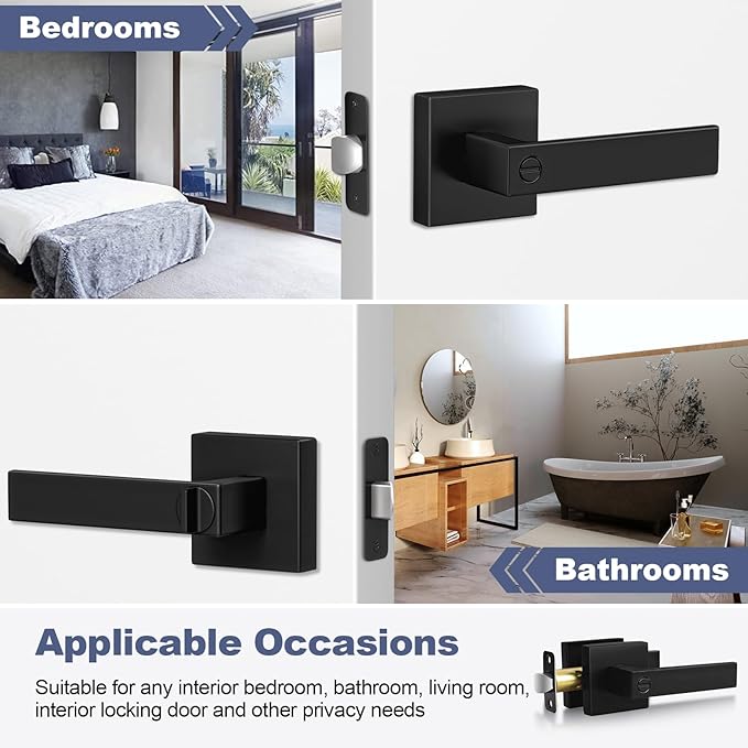 Estmoon 2 Pack Privacy Door Levers Door Handle Matte Black Interior Door Knobs - Image 7