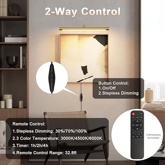 Picture Lights for Paintings Plug in, Remote Control Gallery Painting Wall - Image 3