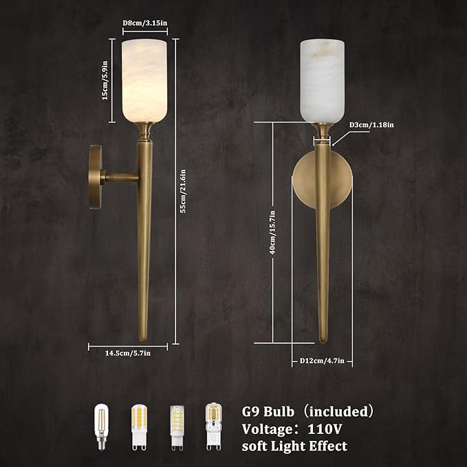 Alabaster Wall Sconce 22in Antique Brass Sconces Wall Lighting, Imported in - Image 6