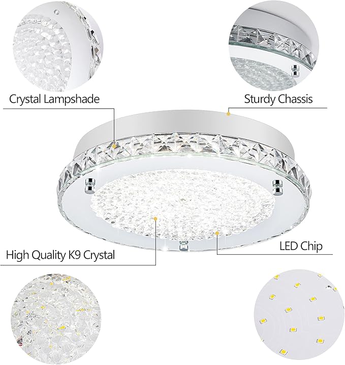 Crystal Flush Mount Ceiling Light Fixture 13.8" Hallway Lighting Fixtures - Image 7