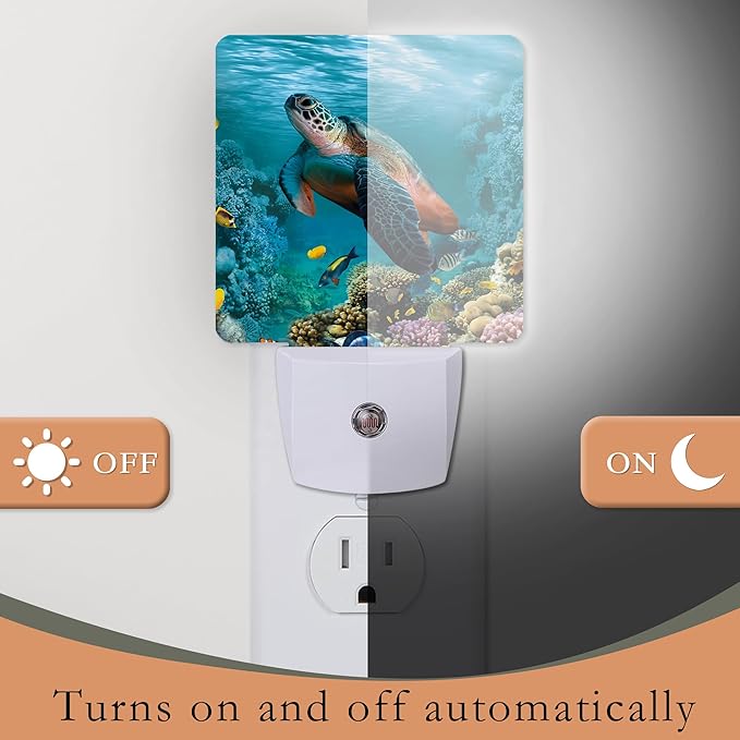 Night Light Plug into Wall, Sea Turtle Corals Fish Night Light - Image 3