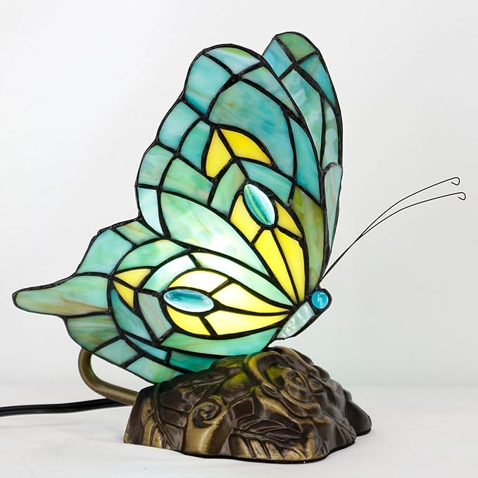Small Tiffany Table lamp Stained Glass Butterfly Desk Lamp 7X5X9.8 Inch Accent - Image 3