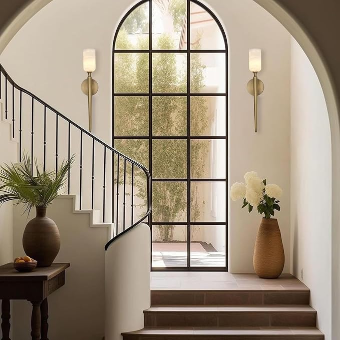 Alabaster Wall Sconce 22in Antique Brass Sconces Wall Lighting, Imported in - Image 12