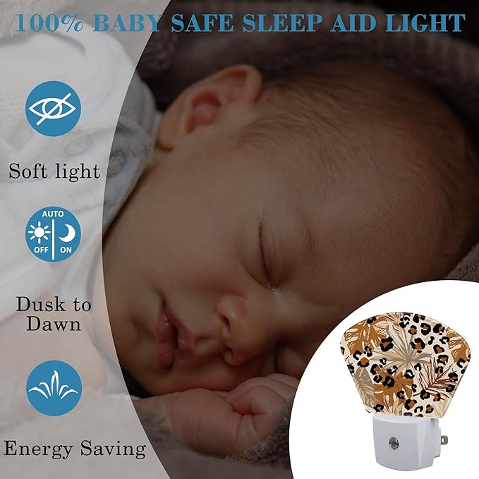 Abstract Leopard Tropical Leaves Night Light Plug into Wall, Camouflage Spots - Image 4