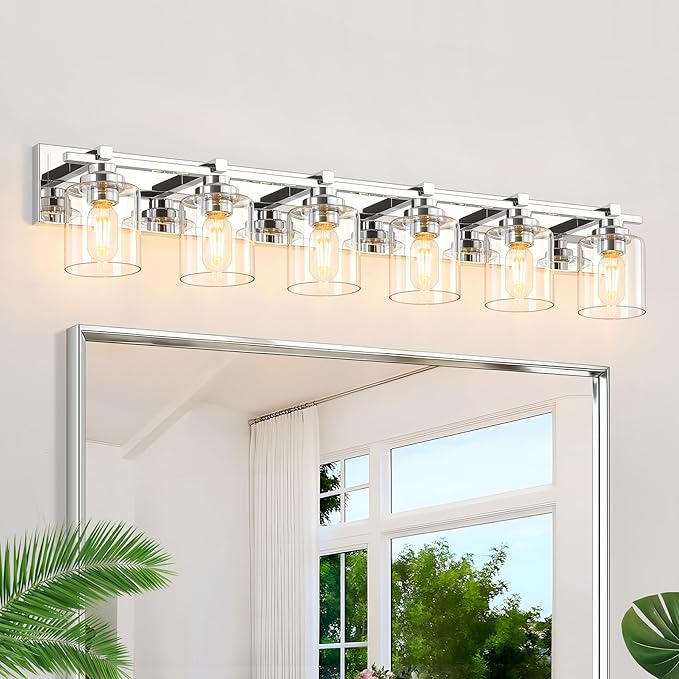 6 Light Modern Bathroom Light Fixtures Over Mirror, Chrome Vanity Lights by BRKNIT