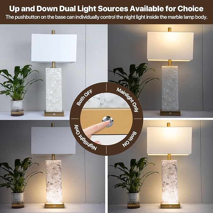 2-Pack 25.6" Alabaster Lamps, Marble Lamp Nightstand Lamps Set of 2, 3-Color - Image 4
