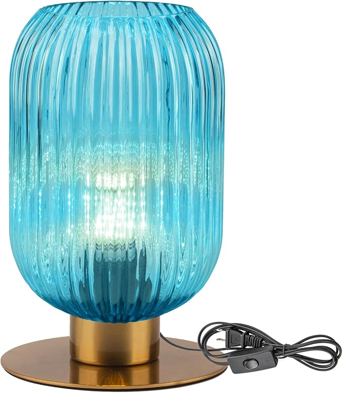 Small Table Lamp for Bedroom, Elegant Ribbed Glass Table Lamp Mid Century by SoutasLighting