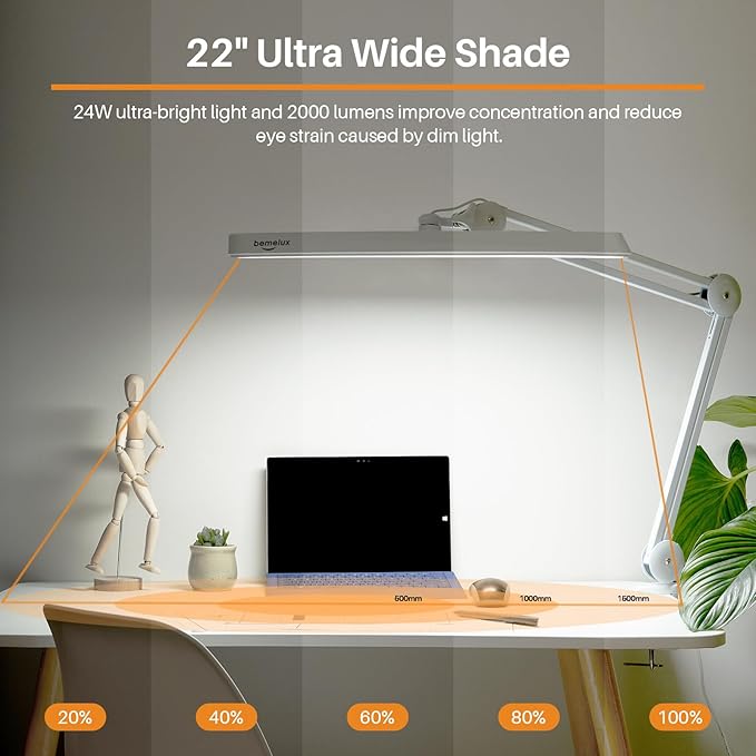 LED Architect Desk Lamp with Clamp, Metal Swing Arm 2000 Lumens Dimming Office - Image 2