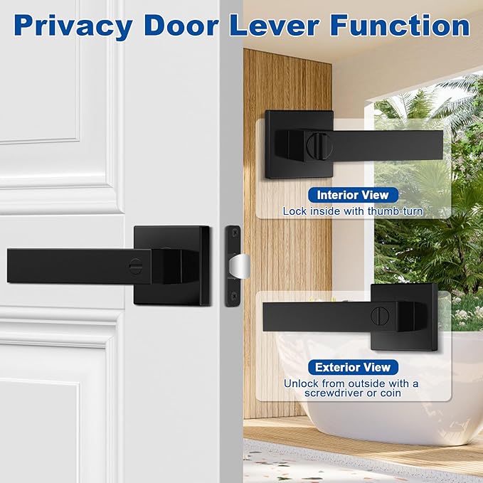 Estmoon 8 Pack Door Handles Black Interior Door Knobs, Keyless Privacy Door - Image 3