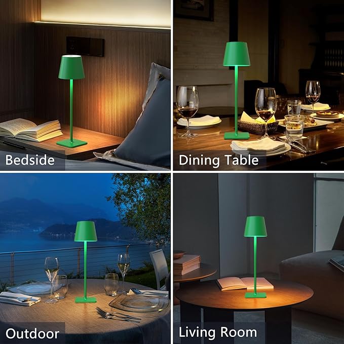 Green Cordless Table Lamp Set of 2-3 Color Stepless and Dimmable - Image 2
