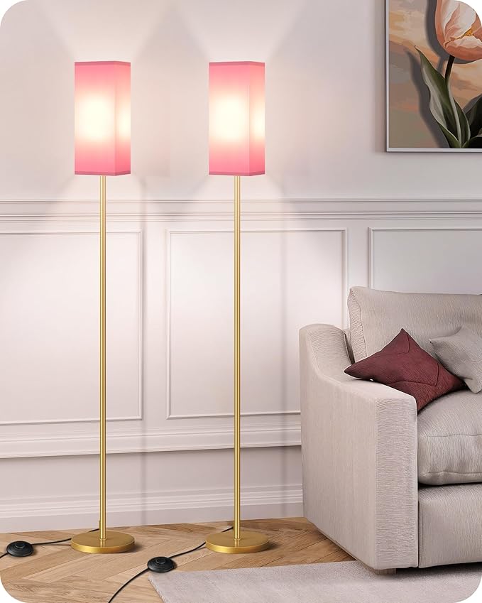 2Pack Floor Lamp, Pole with Foot Switch, Modern Standing Lamp Lampshade by GOEBLESON