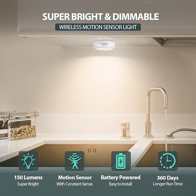 BLS 6-Pack 3.3" Under Cabinet Lighting, Closet Lights Motion Sensored Light - Image 2