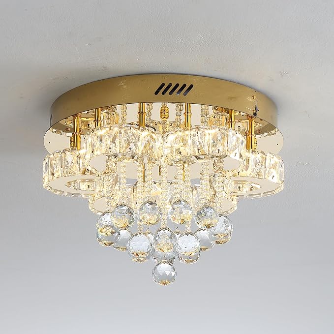 Flashing God 16" Gold Crystal Chandelier Semi Flush Mount Ceiling Light Crystal - Image 6