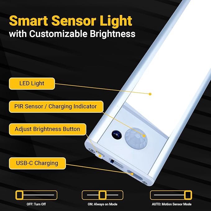 2 Pack Under Cabinet Lights 2200mAh, 65 LED Dimmable Closet Lights - Image 3