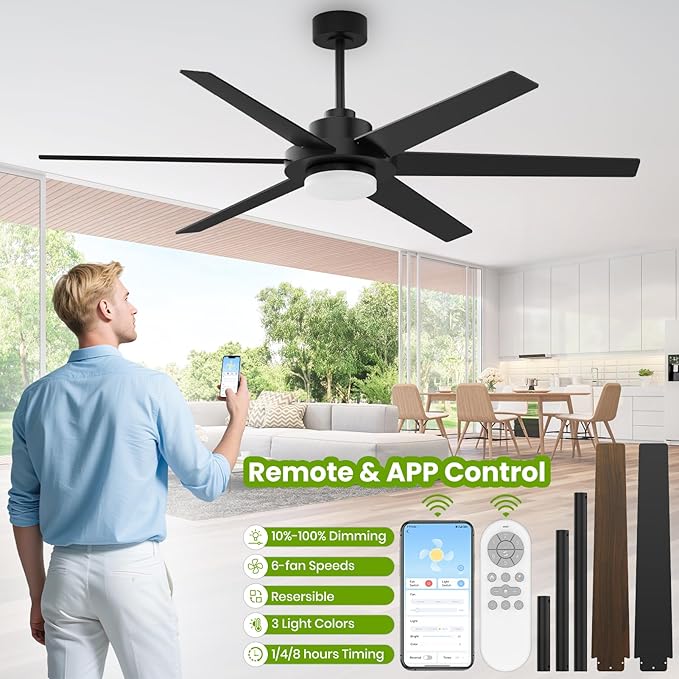 64 inch Ceiling Fans with Lights and Remote&APP, Industrial Ceiling Fan - Image 4