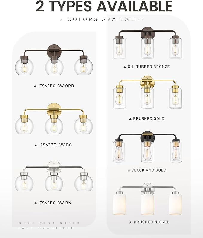 zeyu 23 Inch Bathroom Wall Light Fixtures, 3-Light Vanity Lighting Fixture - Image 5